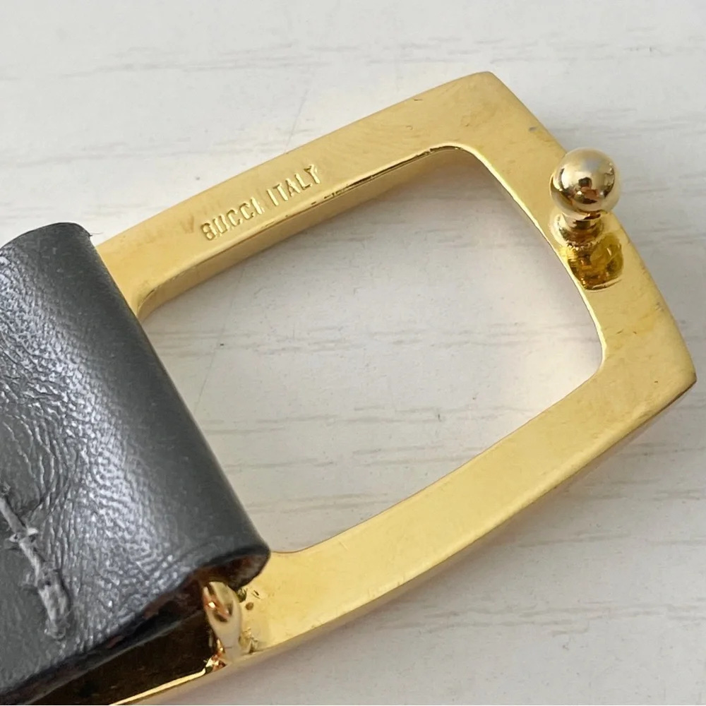 Gucci gray leather gold buckle vintage minimal belt rare small